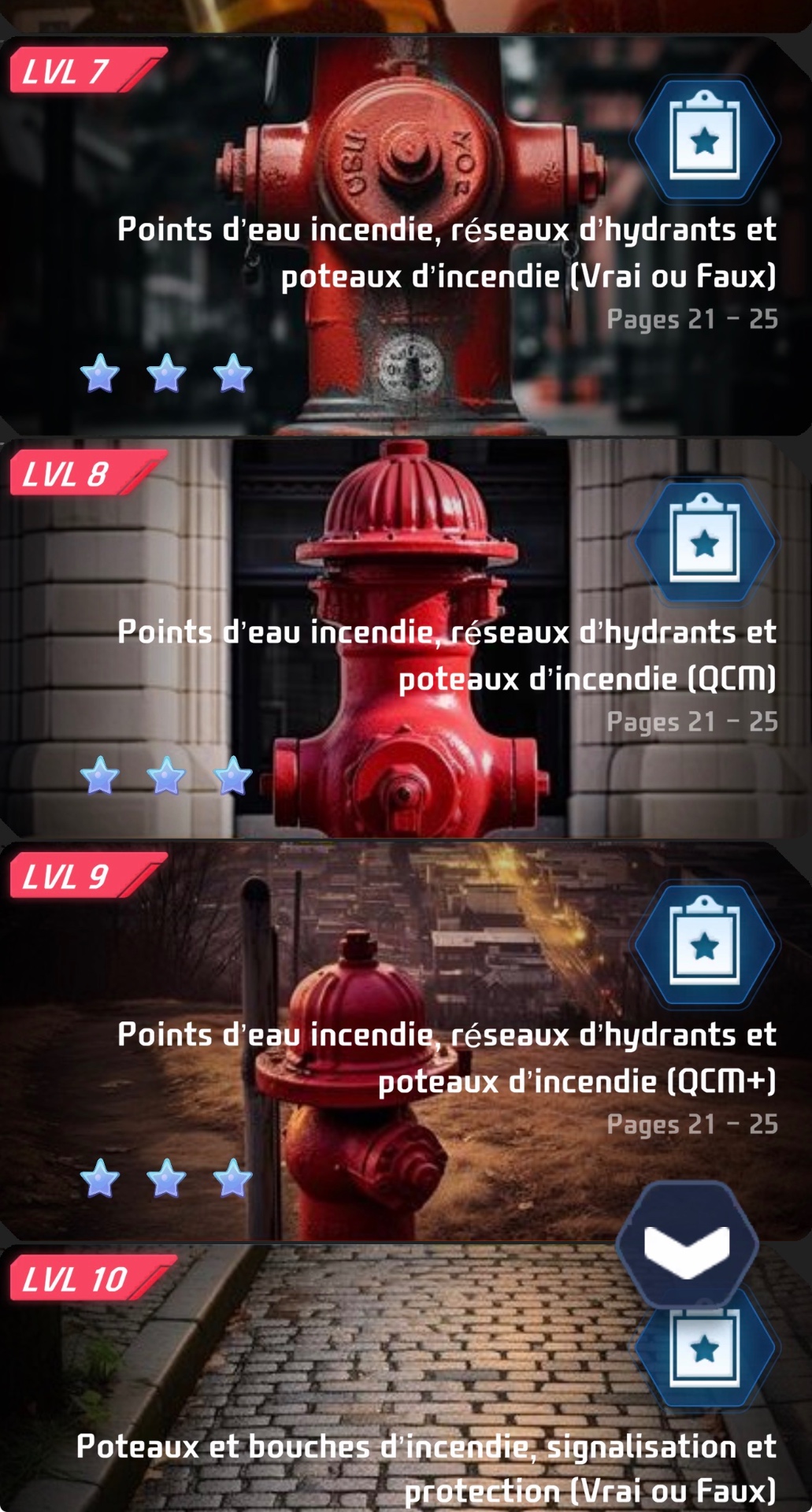 Écran de sélection des modes de jeu de l'application