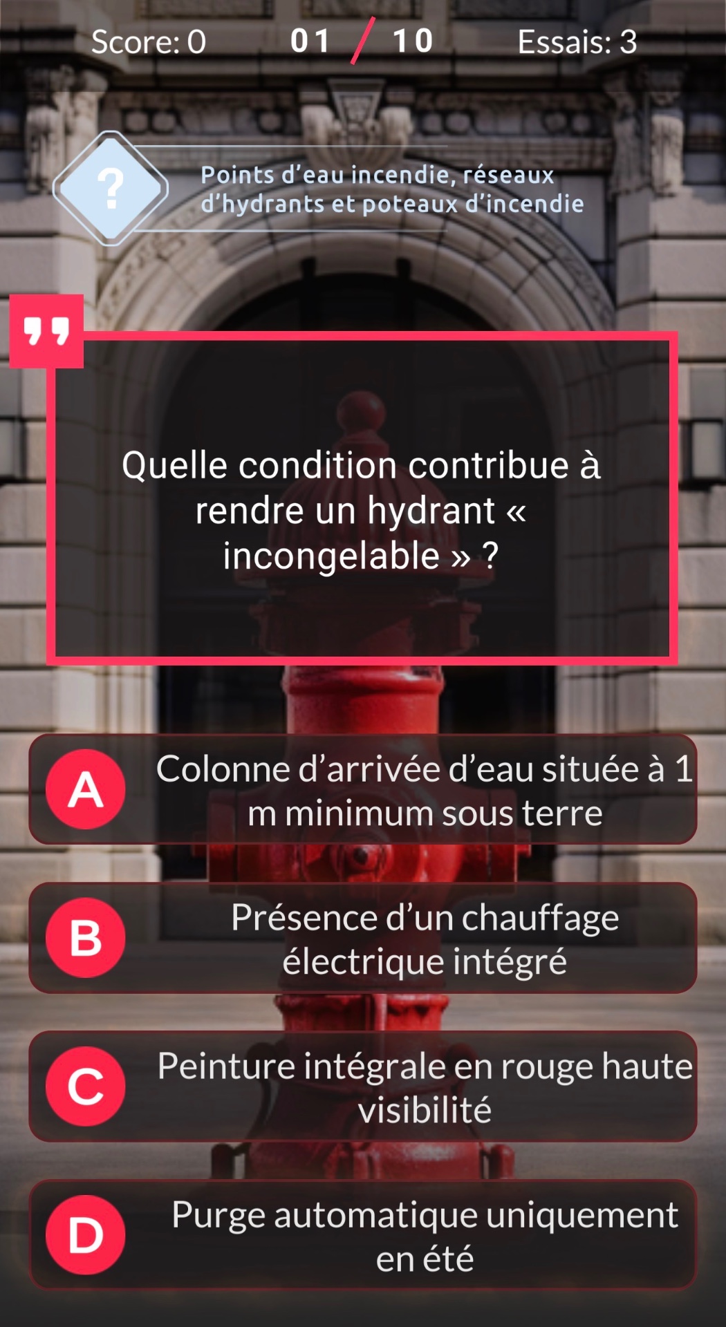 Question de l'application portant sur les hydrants